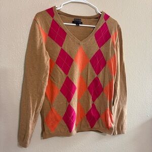 Tommy Hilfiger - Pima Cotton Sweater - Size Large - Pink/Brown/Orange